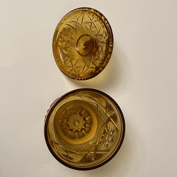 McKee Kemple Yutec Amber Pressed Glass Sugar Bowl, Candy Dish Jar With Lid - Picture 6 of 7